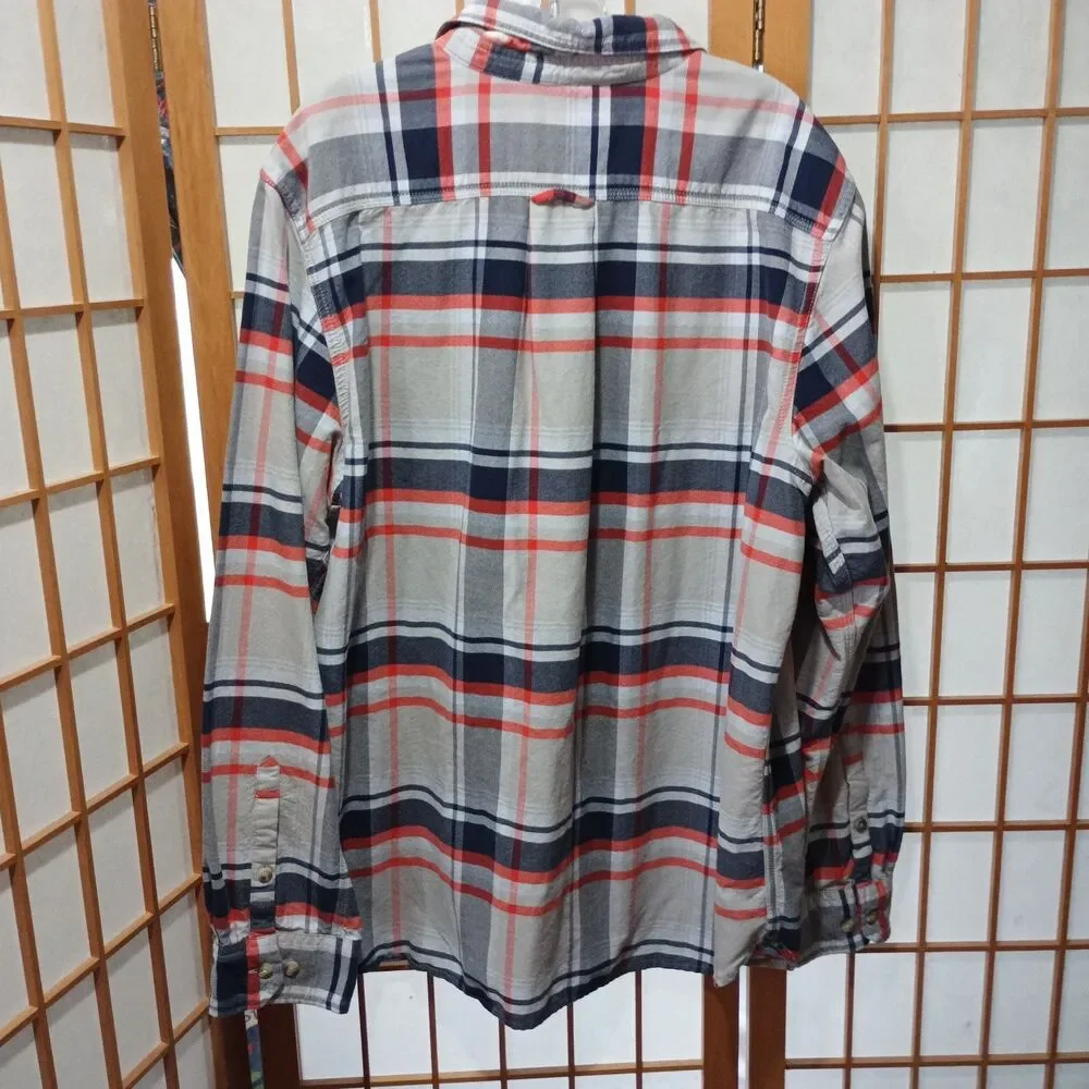 The North Face Mens XL Plaid Flannel Shirt Red Blue Gray Button Up Outdoor
